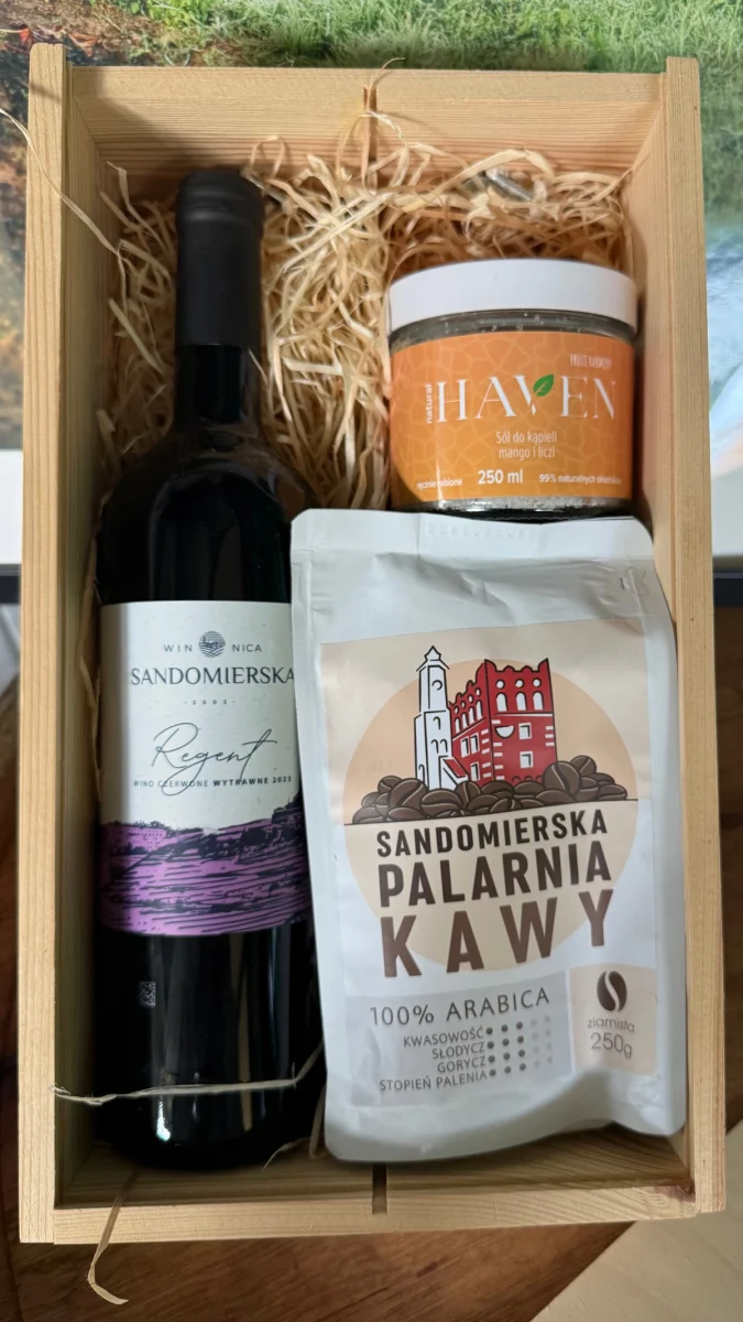 Zestaw prezentowy wino + kawa + sól do kąpieli